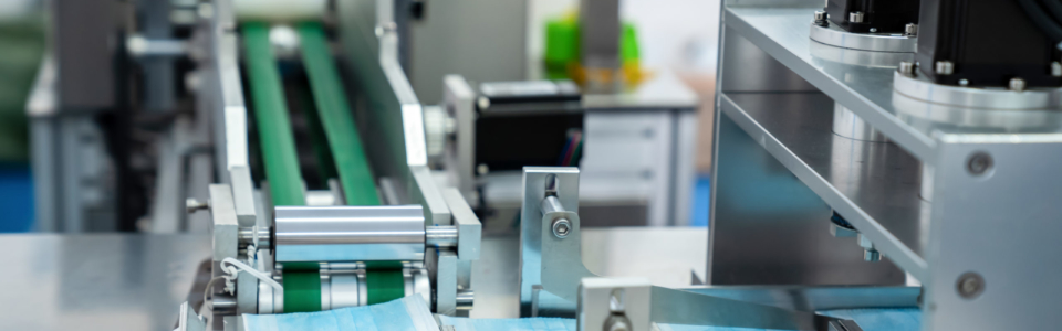 Face mask production line in modern factory