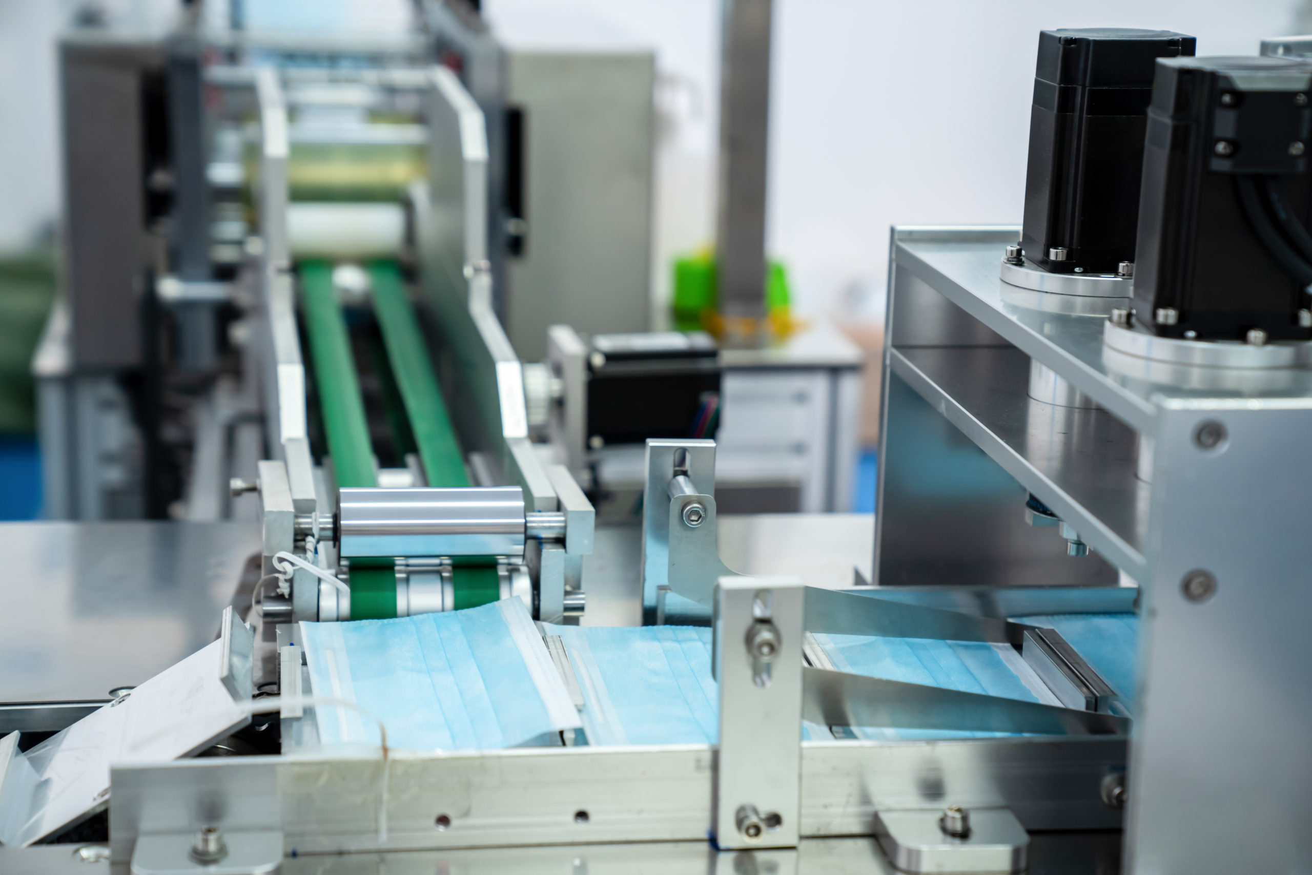 Face mask production line in modern factory